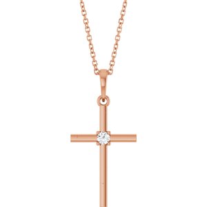 14K Rose Gold .06 CT Natural Diamond Cross 16-18" Necklace