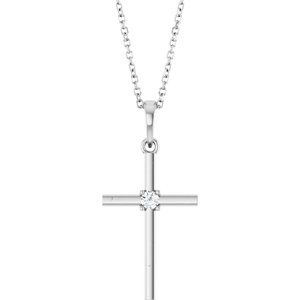 Sterling Silver .06 CT Natural Diamond Cross 16-18" Necklace
