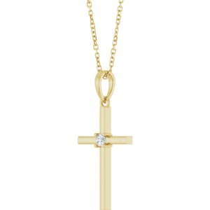 14K Yellow Gold .06 CT Natural Diamond Cross 16-18" Necklace