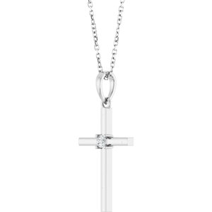14K White Gold .06 CT Natural Diamond Cross 16-18" Necklace