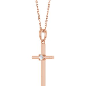 14K Rose Gold .06 CT Natural Diamond Cross 16-18" Necklace