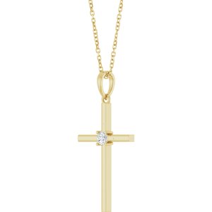 14K Yellow Gold 1/10 CT Natural Diamond Cross 16-18" Necklace