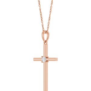 14K Rose Gold 1/10 CT Natural Diamond Cross 16-18" Necklace