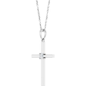 Sterling Silver 1/10 CT Natural Diamond  Cross 16-19" Necklace