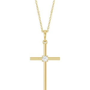 14K Yellow Gold 1/10 CT Natural Diamond Cross 16-18" Necklace