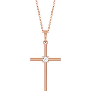 14K Rose Gold 1/10 CT Natural Diamond Cross 16-18" Necklace