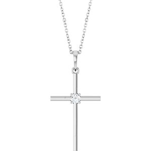 Platinum 1/10 CT Natural Diamond Cross 16-18" Necklace