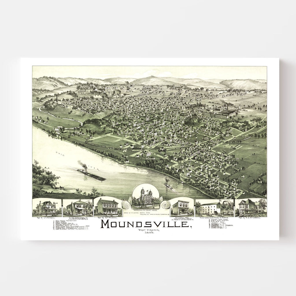 Vintage Map of Moundsville, West Virginia 1899
