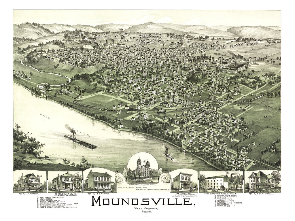 Vintage Map of Moundsville, West Virginia 1899