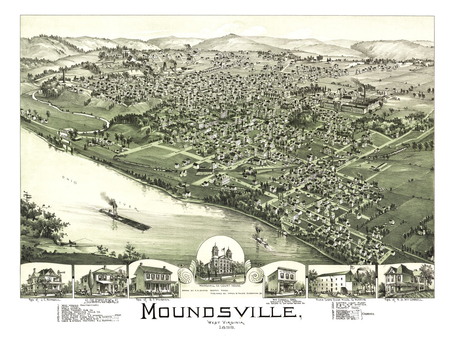 Vintage Map of Moundsville, West Virginia 1899