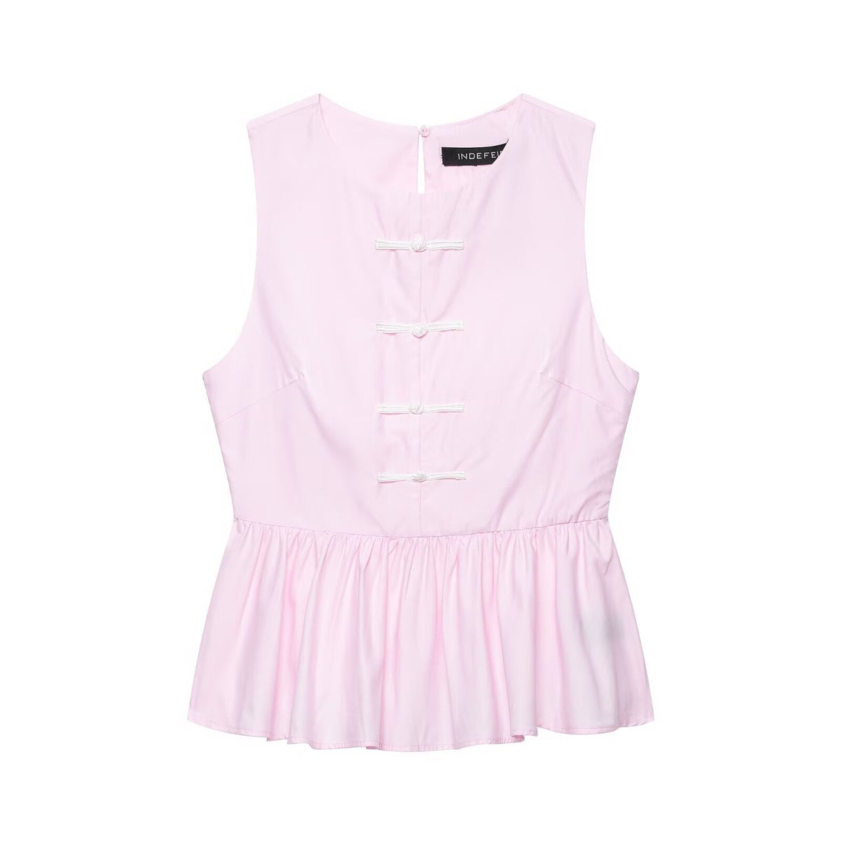 Women round Neck Sleeveless Faux Bends Hitches Ornament A line Short Skirt Hem Top