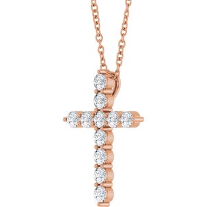 14K Rose 3/8 CTW Natural Diamond Cross 16-18" Necklace
