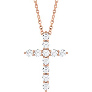14K Rose 3/8 CTW Lab-Grown Diamond Cross 16-18" Necklace
