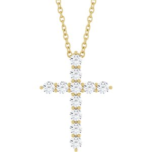 14K Yellow 3/8 CTW Natural Diamond Cross 16-18" Necklace