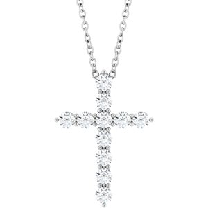 14K White 3/8 CTW Lab-Grown Diamond Cross 16-18" Necklace