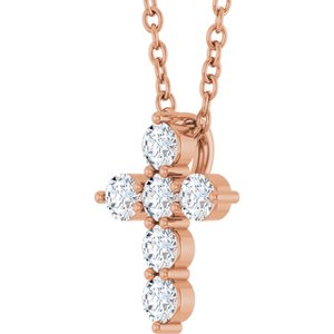 14K Rose 1/4 CTW Natural Diamond Cross 16-18" Necklace