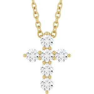 14K Yellow 1/4 CTW Natural Diamond Cross 16-18" Necklace