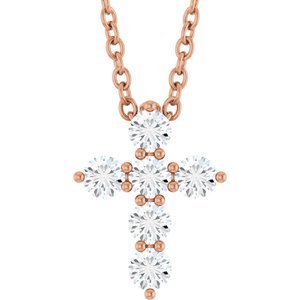 14K Rose 1/4 CTW Natural Diamond Cross 16-18" Necklace