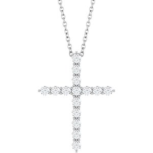 14K White Gold 1/2 CTW Lab-Grown Diamond Cross 16-18" Necklace
