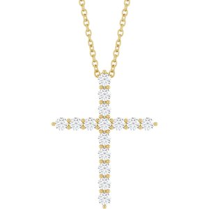 14K Yellow Gold 1/2 CTW Natural Diamond Cross 16-18" Necklace