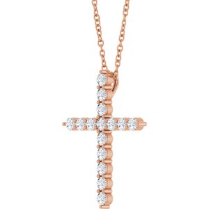 14K Rose 1/2 CTW Natural Diamond Cross 16-18" Necklace