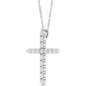 14K White Gold 1/2 CTW Lab-Grown Diamond Cross 16-18" Necklace