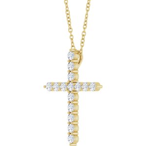 14K Yellow Gold 1/2 CTW Lab-Grown Diamond Cross 16-18" Necklace