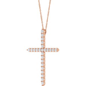 14K Rose 1 CTW Natural Diamond Cross 16-18" Necklace