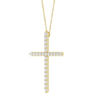 14K Yellow Gold 1 CTW Lab-Grown Diamond Cross 16-18" Necklace