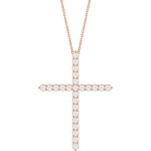 14K Rose 1 CTW Lab-Grown Diamond Cross 16-18" Necklace