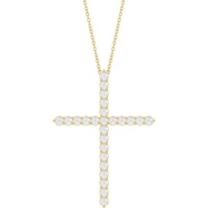 14K Yellow 1 CTW Natural Diamond Cross 16-18" Necklace