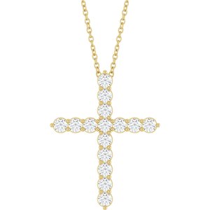14K Yellow 3/4 CTW Natural Diamond Cross 16-18" Necklace