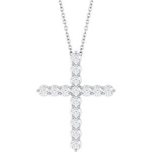14K White Gold 3/4 CTW Lab-Grown Diamond Cross 16-18" Necklace