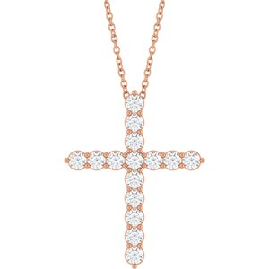 14K Rose 3/4 CTW Lab-Grown Diamond Cross 16-18" Necklace