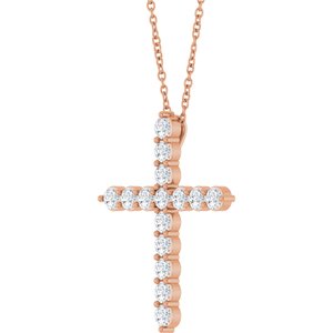 14K Rose 3/4 CTW Lab-Grown Diamond Cross 16-18" Necklace