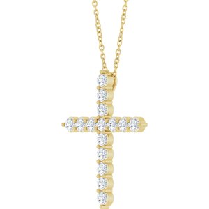14K Yellow 3/4 CTW Natural Diamond Cross 16-18" Necklace