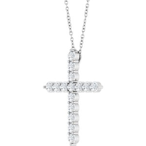14K White 3/4 CTW Lab-Grown Diamond Cross 16-18" Necklace