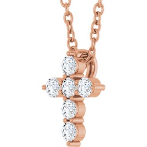14K Rose 1/6 CTW Natural Diamond Cross 16-18" Necklace