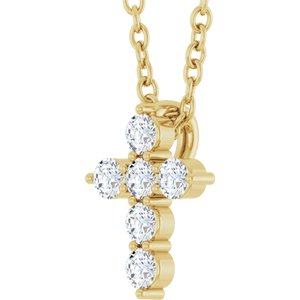 14K Yellow 1/6 CTW Natural Diamond Cross 16-18" Necklace