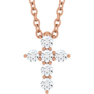 14K Rose 1/6 CTW Lab-Grown Diamond Cross 16-18" Necklace