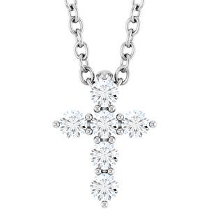 14K White Gold 1/6 CTW Lab-Grown Diamond Cross 16-18" Necklace