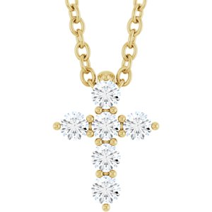 14K Yellow 1/6 CTW Natural Diamond Cross 16-18" Necklace