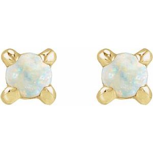 14K Yellow Gold Cabochon Natural White Opal Stud Earrings – image 2