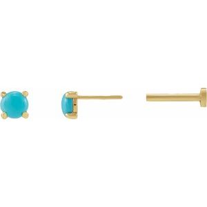 14K Yellow Gold Cabochon Natural Turquoise Stud Earring – image 3