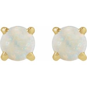 14K Yellow Gold Cabochon Natural White Opal Stud Earring – image 2