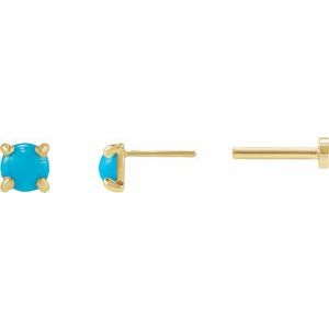 14K Yellow Gold Cabochon Natural Turquoise Stud Earrings – image 3