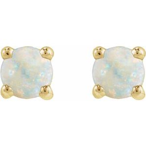14K Yellow Gold Cabochon Natural White Opal Stud Earring – image 2
