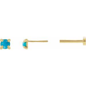 14K Yellow Gold Cabochon Natural Turquoise Stud Earrings – image 3