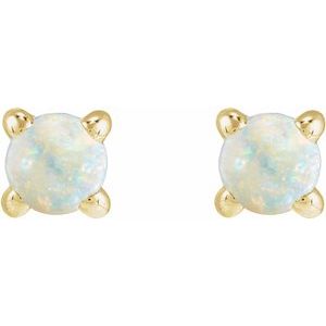 14K Yellow Gold Cabochon Natural White Opal Stud Earring