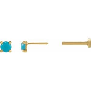 14K Yellow Gold Cabochon Natural Turquoise Stud Earring – image 3